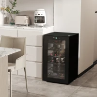 HOMCOM Cave de Vinho para 24 Garrafas 65L com Luz LED Interior Ecrã Tátil Digital Contolo de Temperatura Porta de Vidro e 5 Prateleiras Preto(m-2)