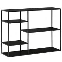 HOMCOM Étagère de rangement étagère à livres étagère de stockage étagère de fichiers avec 5 étagères ouvertes étagère de cuisine en métal Noir 120 x 35 x 87,5 cm(m-6)
