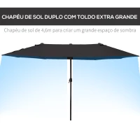 Outsunny Chapéu de Sol Duplo 4,55x2,68x2,38 m Chapéu de Sol de Jardim com Manivela Manual Resistente à Água e com Proteção Solar UV para Terraço Pátio Preto(m-4)
