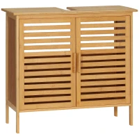 kleankin Bambus Waschbeckenunterschrank Badezimmer Unterschrank 2 Türen 66 x 29 x 61,5 cm(m-6)