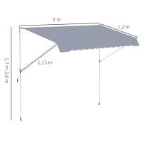 Outsunny Markise Manuelles ausziehbares 4L x 1,2B m Balkon Markise ohne Bohren Einstellbare Neigung und Höhe Schnelle Montage Metall Alu Polyester Anti-UV Dunkelgrau(m-3)