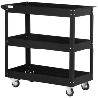 DURHAND 3-stufiger Werkzeugwagen, 4 Rollen, Stahl, 83B x 35,3T x 76H cm, Schwarz(m-1)