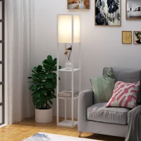 HOMCOM Regal-Stehlampe Stehlampe 26B x 26T x 160H cm 3 Regale 4 Ebenen MDF Weiß(m-2)