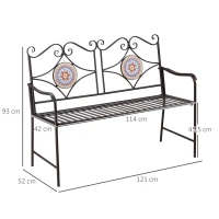 Outsunny Banc de Jardin au Design Vintage, 2 Places, Résistant aux Intempéries, avec Mosaïque, 121 cm x 52 cm x 93 cm, Multicolore(m-3)