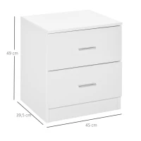 HOMCOM Nachttisch mit 2 Schubladen, Griff aus Aluminiumlegierung, zeitgenössischer Stil, 45 x 39,5 x 49 cm, Weiß(m-3)