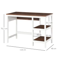 HOMCOM Computertisch Multimedia 110L x 48B x 76H cm 2 seitliche Regale MDF E1 Eiche Weiß(m-3)