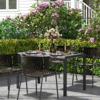 Outsunny Rechteckiger Gartentisch für 4 Personen aus Metall mit Rattan-Effekt PE Geflechtplatte, Maße 120L x 70B x 72H cm(m-2)