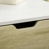 HOMCOM Rechteckiger Couchtisch im zeitgenössischen Design 2 Schubladen 2 Fächer gehärtetes Glas Regal Spanplatten weiß Eiche-Holzoptik(m-5)