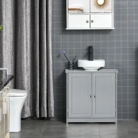 kleankin Badezimmer-Unterschrankmöbel - Waschtischmöbel - Schrank 2 Türen mit Regal 60L x 30B x 60H cm - in grauem Holz(m-4)