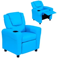 HOMCOM Fauteuil pour Enfants avec Dossier Inclinable 62 x 52 x 69cm Cadre en Bois Massif Bleu(m-6)