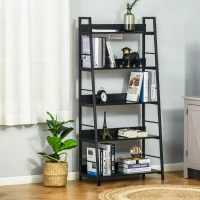 HOMCOM Bücherregal Regal mit schräger industrieller Aufbewahrung 5 Ebenen 70L x 35B x 150H cm Schwarz(m-2)