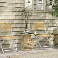 Outsunny Runder Garten-Couchtisch aus Rattan-Imitationsharz-Metall und Verbundplatten, Maße Ø45 x 50H cm(m-2)