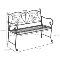 Outsunny Banc de Jardin 2 Places Banquette avec Dossier jusqu'à 220 kg Mobilier de Jardin Résistant aux Intempéries Style Antique en Métal Café 114 x 53,5 x 91 cm(m-3)