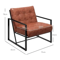 HOMCOM Lounge-Sessel Chesterfield Relaxsessel mit gepolsterter Sitz- und Rückenlehne, schwarzes Metallgestell, rotes Kunstleder(m-3)