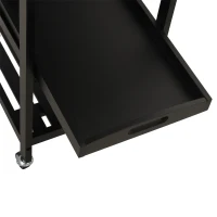 HOMCOM Küchenwagen Servierwagen Küchentisch auf Rollen mit Regal Flaschenablage 60B x 40T x 85H cm Arbeitsfläche aus Edelstahl Schwarz(m-5)