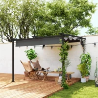 Outsunny Pawilon 3 x 3 m Pergola, Wiatroodporna Zadaszenie Tarasu, Montaż Ścienny, Regulowany Dach, dla Ogrodu, Tarasu, Ciemnoszary(m-2)
