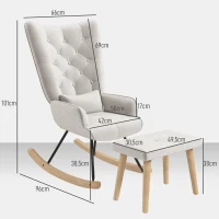 HOMCOM Fauteuil à bascule avec repose-pieds, rembourré, dossier haut, aspect velours, jusqu'à 150 kg, Blanc crème(m-3)