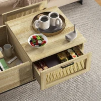 HOMCOM Kaffeetisch mit klappbarem Tablett Wohntisch mit 2 großen Schubladen Stahlgestell 106 x 56,3 x 48 cm Natürliches Holz(m-4)