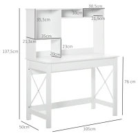 HOMCOM Schreibtisch mit Aufbewahrung, Bücherregal-Schreibtisch, moderner Holzschreibtisch mit Regalen und großer Tischplatte für kleine Räume, Home Office, Schlafzimmer, 105 x 50 x 137,5 cm, Weiß(m-3)