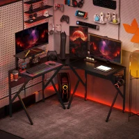 HOMCOM Gaming Schreibtisch Eckschreibtisch Gamer 125 x 125 cm in L-Form mit Kohlefaserplatte, Bildschirmhalter, Getränkehalter und Kopfhörerhaken, Schwarz(m-2)
