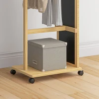 HOMCOM Stehender Spiegel mit Rollen und Multifunktionsaufbewahrung 1 Kleiderstange 1 Regal aus Naturholz(m-5)