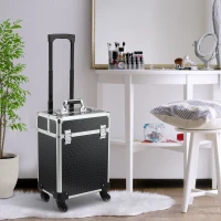 HOMCOM Koffer Trolley Make-up Koffer Kosmetik Vanity Teleskopgriff verstellbar 34L x 24B x 52H cm Alu. Schwarz(m-2)