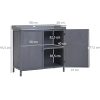 Outsunny Freistehender Gartenschrank-Pflanztisch-Kombination Doppeltür, Regal, verzinkte Metallplatte - grau(m-3)