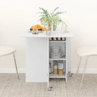 HOMCOM Inklapbare Eettafel voor 2-4 Personen, Opvouwbare Keukentafel met Opbergruimte, Uitschuifbare Tafel op Wielen, Wit(m-8)