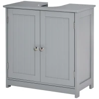 kleankin Badezimmer-Unterschrankmöbel - Waschtischmöbel - Schrank 2 Türen mit Regal 60L x 30B x 60H cm - in grauem Holz(m-1)