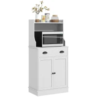 HOMCOM Mikrowellenregal für die Küche mit offenem Raum, 1 Schublade und 2 Türen 61 x 35 x 125,4 cm weiß(m-6)