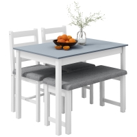 HOMCOM Groupe de sièges, Ensemble de table à manger 4 pièces, 1 Table, 1 Banc, 2 Chaises, Gris + Blanc