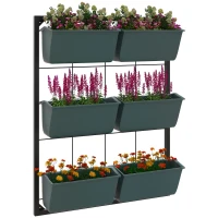 Outsunny Vertikales Blumenregal mit 3 Etagen und 6 Blumentöpfen für Innen- und Außenbereich, für Blumen, Pflanzen, Maße: 52L x 14B x 66H cm(m-6)