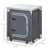 Outsunny Klappbarer Campingküchenschrank mit 2 Regalen und Transporttasche, Aluminium und Oxford-Gewebe 60x49x70cm Grau(m-3)