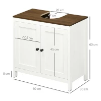 kleankin Unterschrank für Waschbecken Badezimmermöbel 2 Türen mit Regal 60 x 30 x 60 cm Weiß und Holzoptik(m-3)