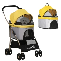 PawHut 2 en 1 Poussette pour chien Chariot pour chien, pliable, 1 panier, 1 sac, 82 cm x 49,5 cm x 98 cm, Jaune(m-6)
