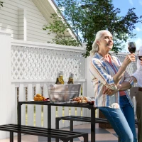 Outsunny Ensemble de jardin pour 4 personnes, 1 table & 2 bancs, en métal, noir(m-4)