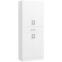 HOMCOM Hoher Küchenschrank 4 Türen 2 Schränke und 1 zentrale Schublade Höhe 180 cm mit 2 verstellbaren Regalen Weiß(m-6)