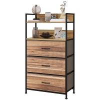 HOMCOM Aufbewahrungskommode im Industriestil mit 3 herausnehmbaren Stoffschubladen und 2 Regalen - 60 x 29 x 101 cm - MDF und Metall