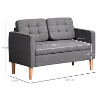 HOMCOM Canapé 2 Places, Canapé avec Rangement, Pieds en Bois, Canapé Rembourré en Imitation Velours pour Salon, Chambre à Coucher, 117 x 62 x 78 cm, Gris(m-3)