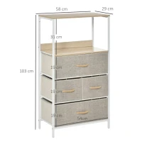 HOMCOM Schubladenkommode mit 4 herausnehmbaren Schubladen und 1 Regal 58 x 29 x 103 cm Grau Weiß(m-3)