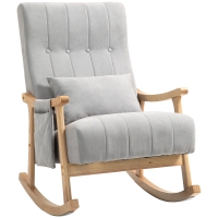 HOMCOM Chaise à Bascule avec Coussin Lombaire, Assise Large, Cadre en Bois de hêtre, jusqu'à 120 kg, Gris