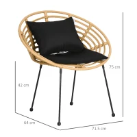 Outsunny Set aus 2 Gartenstühlen aus Stahl und PE-Rattan mit gemütlichen Kissen 71,5 x 64 x 75 cm(m-3)