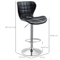 HOMCOM Set mit 2 modernen Design-Barhockern, höhenverstellbar 59-81 cm, 360° drehbar, PU Schwarz(m-3)