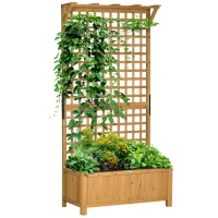 Outsunny Verhoogd Tuinbed met Klimrek en Dak, Plantenbak, Bloementuin, weerbestendig, Hout, 90 x 45 x 183 cm, Geel(m-10)