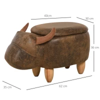 HOMCOM Kuhhocker - Kuhhocker - Stierhocker 2-in-1 mit Stauraum - Kautschukholzbeine Kunstleder Veloursleder-Look braun(m-3)