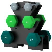 SPORTNOW Ensemble d'haltères avec support de rangement, ensemble de 6 haltères pour entraînement fitness, 2 x 1kg, 2 x 3kg, 2 x 5kg(m-1)