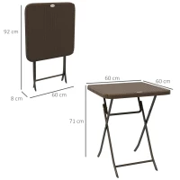 Outsunny Tisch für den Garten im Freien klappbarer stilvoll gemütlich chic dim. 60L x 60B x 71H cm Metall Epoxid Poly-Rattan HDPE braun(m-3)