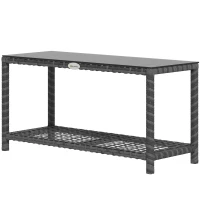 Outsunny Garten Beistelltisch rechteckiger Couchtisch aus PE-Rattan mit gehärteter Glasplatte Maße 80L x 30B x 40H cm Grau(m-1)