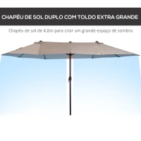 Outsunny Chapéu de Sol Duplo 4,55x2,68x2,38 m Chapéu de Sol de Jardim com Manivela Manual Resistente à Água e com Proteção Solar UV para Terraço Pátio Café(m-4)