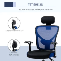 Vinsetto Ergonomischer Bürostuhl Drehstuhl mit Kopfstütze Neigbare Rückenlehne Höhenverstellbarer Mesh-Bezug 62 x 67 x 118 cm Schwarz und Blau(m-4)